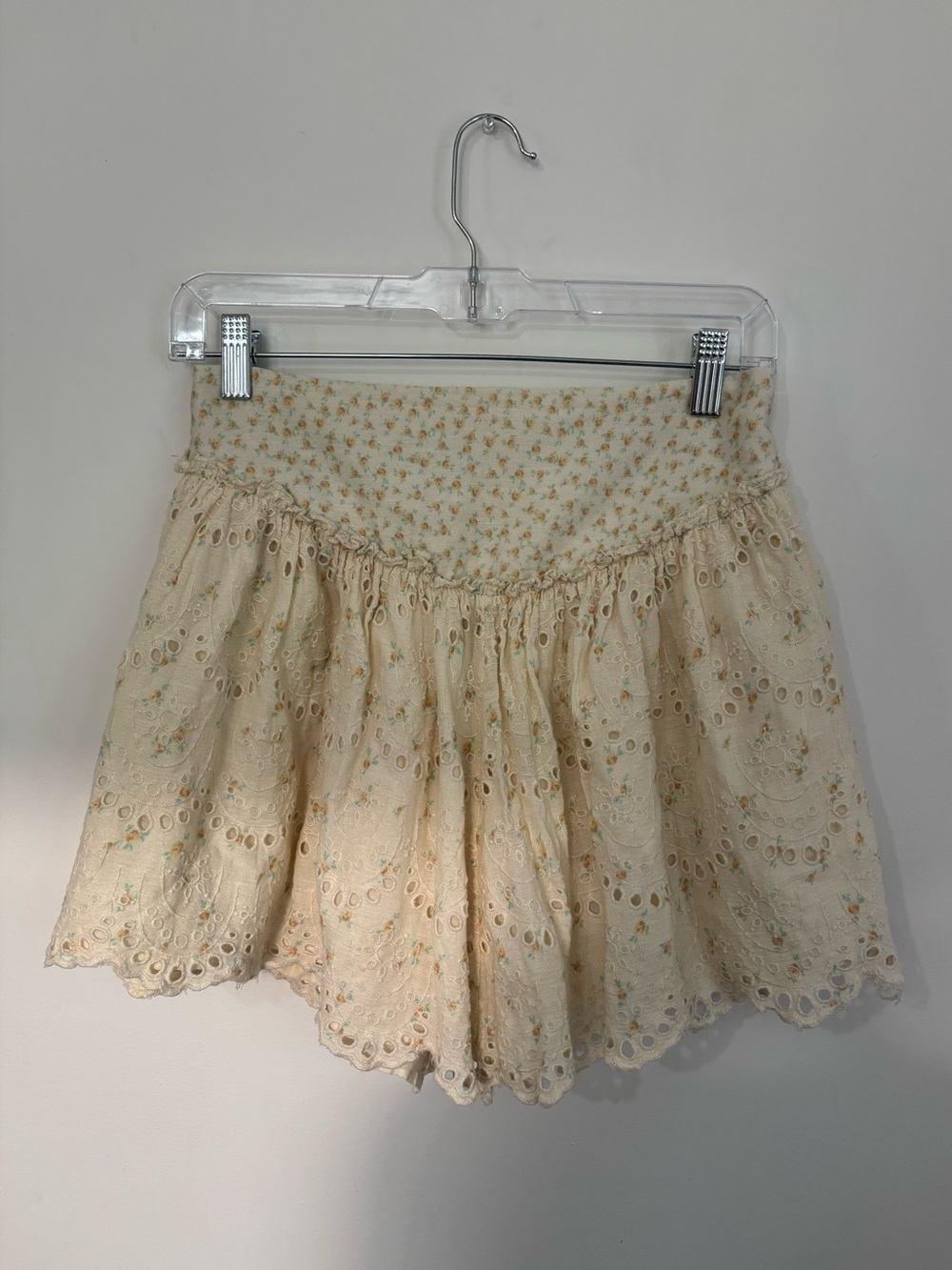 Free People Cream Smocked Waist Gauzy Mini Skirt